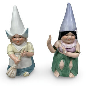 Vintage Unieboek Gnomes of The World Lot of 2 Hawaiian & Dutch Figurines Ceramic